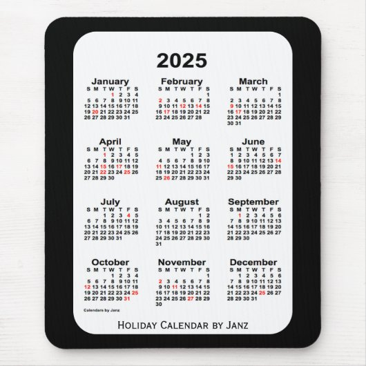 2025 2025 2010 20Tone Black Calendar van Janz Muismat (Voorkant)