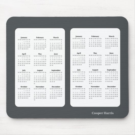 2025 - 2026 Basic zwart-wit kalender Muismat (Voorkant)