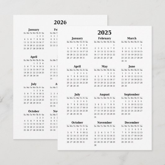 2025 - 2026 Basisjaarkalender Briefkaart (Voorkant / Achterkant)