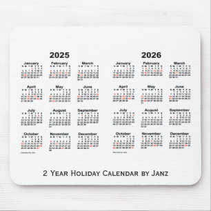 2025-2026 de Witte Kalender van de Vakantie van 2 Muismat