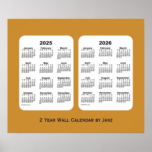2025-2026 Gold 2 Year Wall Calendar van Janz Poster (Voorkant)