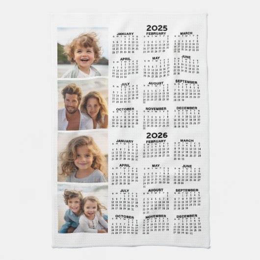 2025 2026 Kalender met 4 Fotocollage Theedoek (Verticaal)