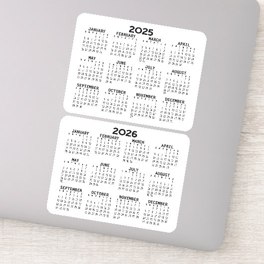 2025 2026 Kalender zwart-wit mini kalenders Sticker (Detail)
