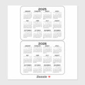 2025 2026 Kalender zwart-wit mini kalenders Sticker (Vel)