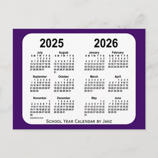 2025-2026 Paarse schoolagenda van Janz Briefkaart (Voorkant)