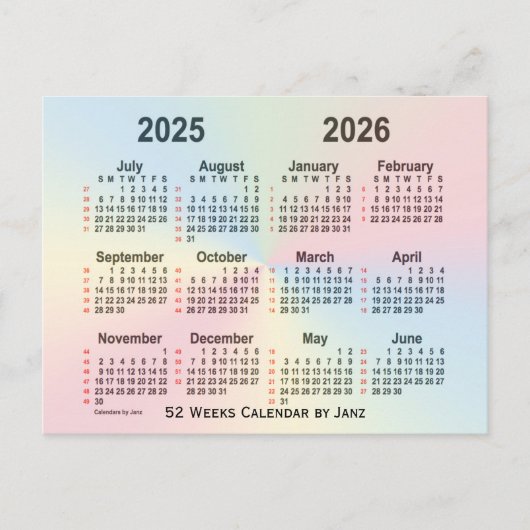 2025-2026 Rainbow 52 Weeks agenda van Janz Briefkaart (Voorkant)
