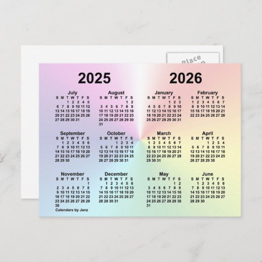2025-2026 Regenboogwolk Kalender van Janz Briefkaart (Voorkant / Achterkant)