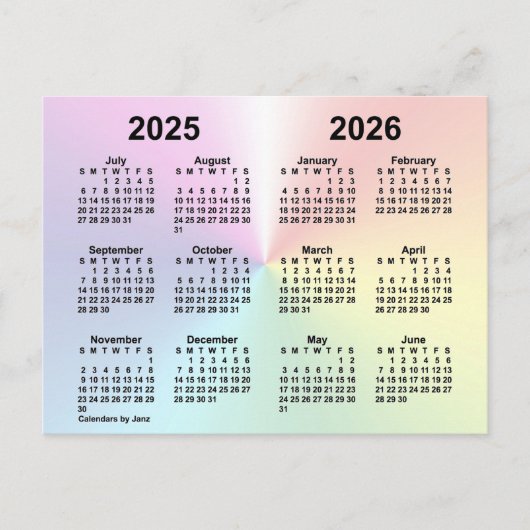 2025-2026 Regenboogwolk Kalender van Janz Briefkaart (Voorkant)