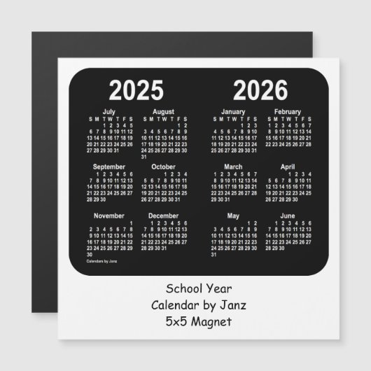 2025-2026 Schoolkalender voor zwart-wit door Janz (Voorkant / Achterkant)