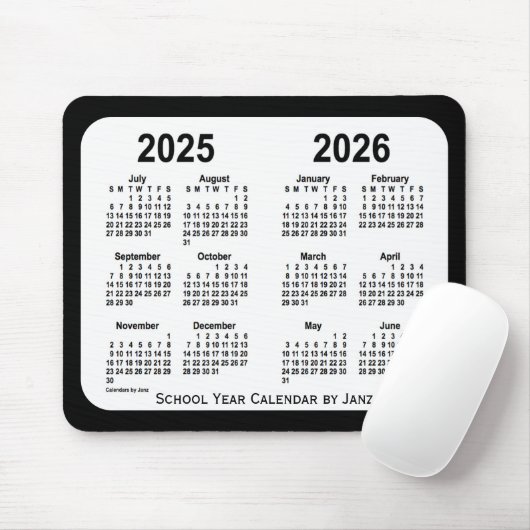 2025-2026 Schoolkalender voor zwart-wit door Janz Muismat (Met muis)