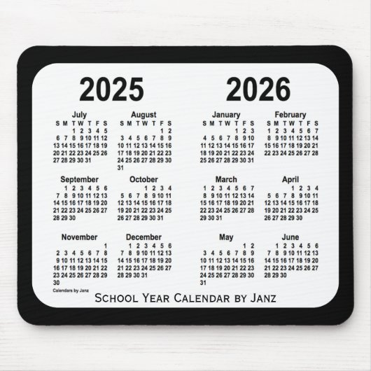 2025-2026 Schoolkalender voor zwart-wit door Janz Muismat (Voorkant)