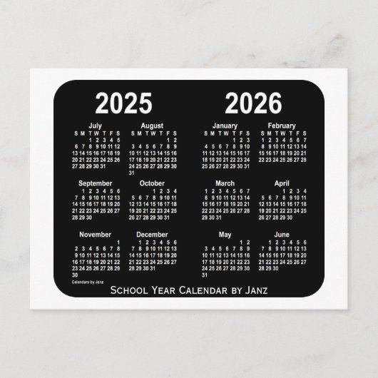 2025-2026 White Neon School Calendar van Janz Briefkaart (Voorkant)