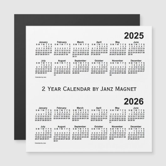 2025-2026 Witte kalender 2 jaar door Janz Magnet (Voorkant / Achterkant)