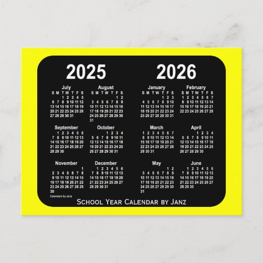 2025-2026 Yellow Neon School Agenda van Janz Briefkaart (Voorkant)