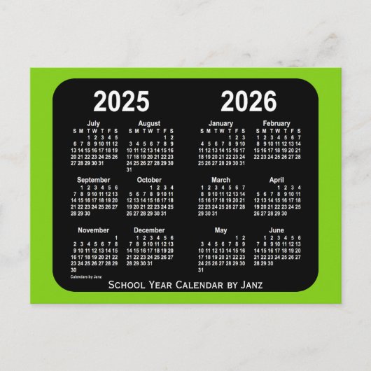 2025-2026 Yellowgreen Neon School Calendar van Jan Briefkaart (Voorkant)