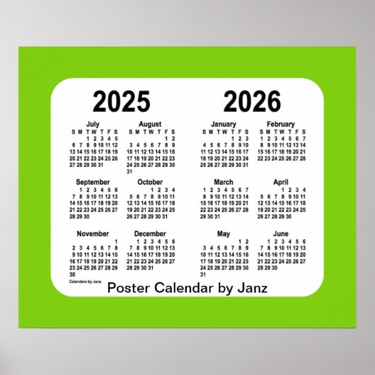 2025-2026 Yellowgreen School Calendar van Janz Poster (Voorkant)