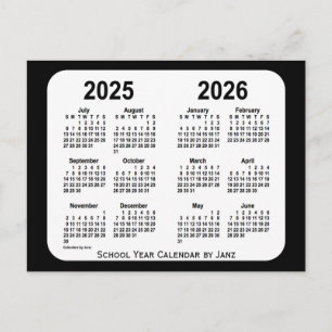 2025-2026 Zwart en Wit Schoolkalender door Janz Briefkaart
