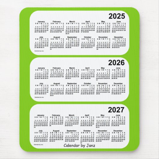 2025-2027 Geel groen 3 jaar agenda van Janz Muismat (Voorkant)