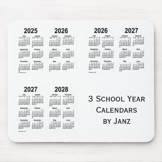 2025-2028 White 3 School Year Calendars van Janz Muismat (Voorkant)