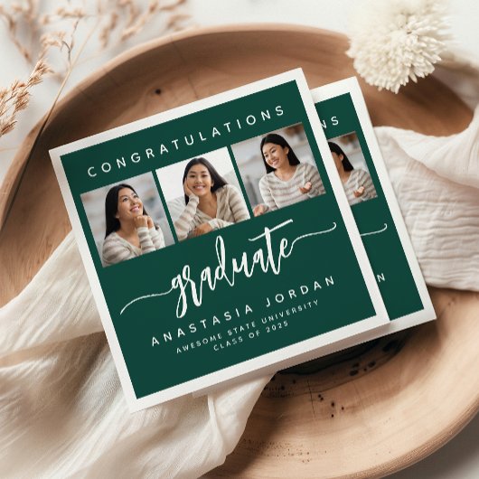 2025 3-foto Groen Gefeliciteerd Afstuderen Servet