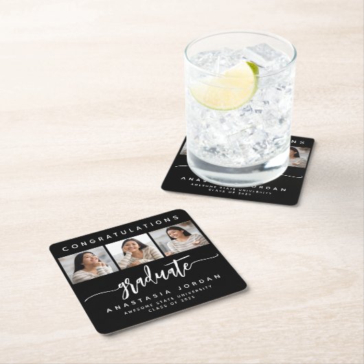 2025 3-foto Zwart Wit Gefeliciteerd Afstuderen Kartonnen Onderzetters (Insitu)