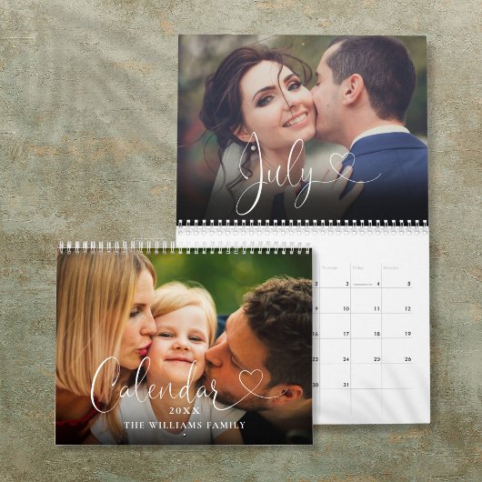 2025 Aangepaste Familie Elegante Hart Script Foto Kalender
