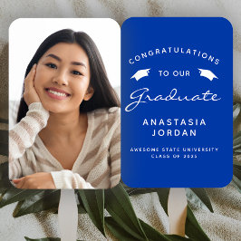 2025 Aangepaste Foto Blauw Wit Afstuderen Handwaaier