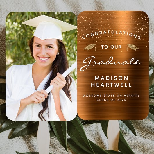 2025 Aangepaste Foto Koper Metallic Afstuderen Handwaaier