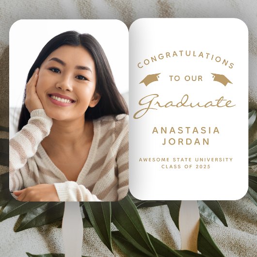 2025 Aangepaste Foto Wit Goud Afstuderen Handwaaier
