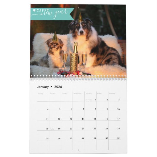 2025 Aangepaste hondenfoto 1 Afbeelding per maand  Kalender (Jan 2026)