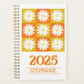 2025 Aangepaste Naam Retro Daisy Checkerboard Bloe Planner (Voorkant)