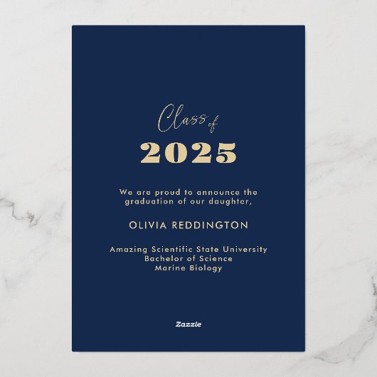 2025 Afstudeerder Aankondiging Foto Lijst Navy Gol (Achterkant)