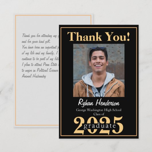 2025 Afstudeerder Bold Gold Black Foto Bedankt (Voorkant / Achterkant)