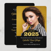 2025 Afstudeerder Faux Gold Bling Zwart Foto Afstu Kaart (Voorkant / Achterkant)