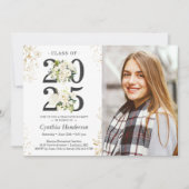 2025 Afstudeerder Foto Groen Wit Bloemen Afstudere Kaart (Voorkant)