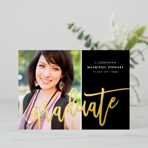 2025 AFSTUDEERDER foto Moderne kalligrafie Leuk zw Folie Uitnodiging