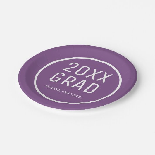2025 Afstudeerder, Schoolnaam Modern Paarse Afstud Papieren Bordje (Gekanteld)