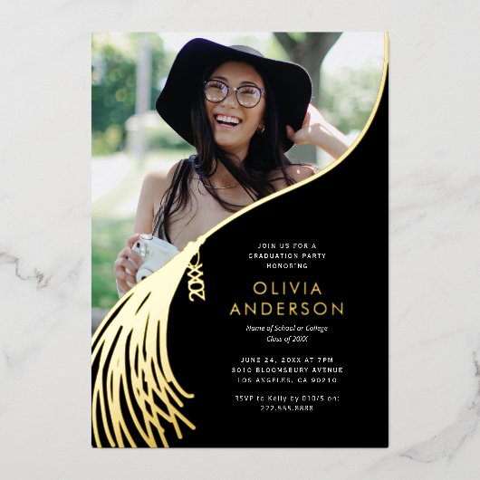 2025 Afstudeerder Tassel Foto Afstudeerfeest Folie Uitnodiging (Voorkant)