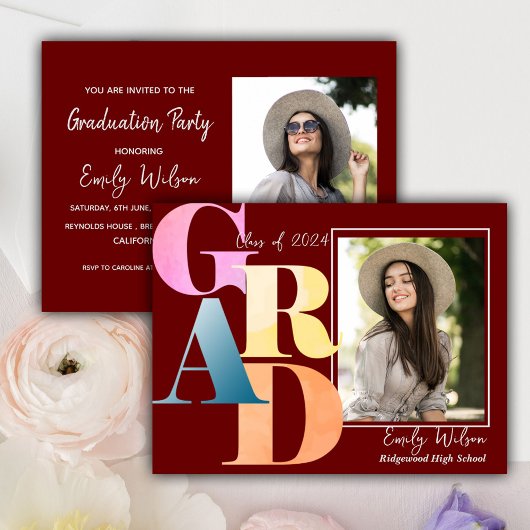 2025 AFSTUDEERDER Twee Foto Rode Afstuderen Aankon Briefkaart