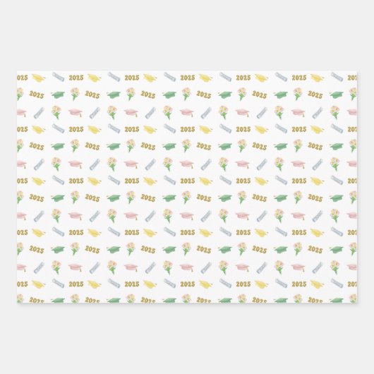 2025 Afstudeerdop en ballonnen Pastel Inpakpapier Vel (Voorkant 3)