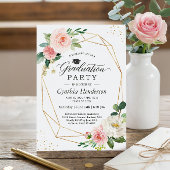 2025 Afstudeerfeest Girly Blush Roze Bloemen Kaart