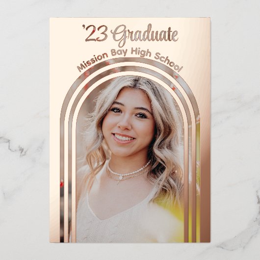 2025 Afstudeerfeest Photo Arch Roos Gold Folie In Folie Uitnodiging (Voorkant)