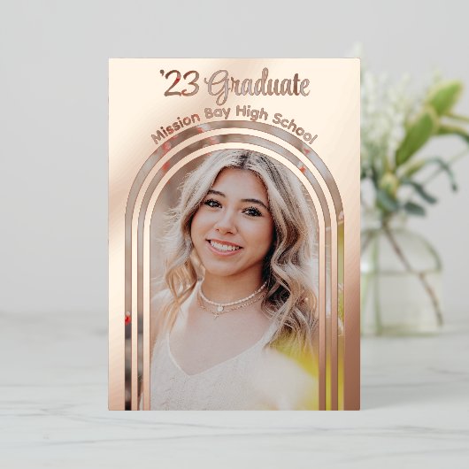 2025 Afstudeerfeest Photo Arch Roos Gold Folie In Folie Uitnodiging (Staand Voorkant)
