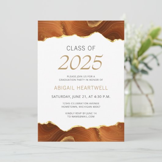 2025 Afstudeerfeest Verbrand Sinaasappel Gouden Ag Kaart (Staand voorkant)