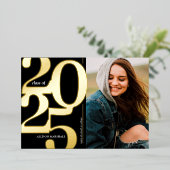 2025 Afstudeerfeest zwart goud Folie Uitnodiging (Staand Voorkant)