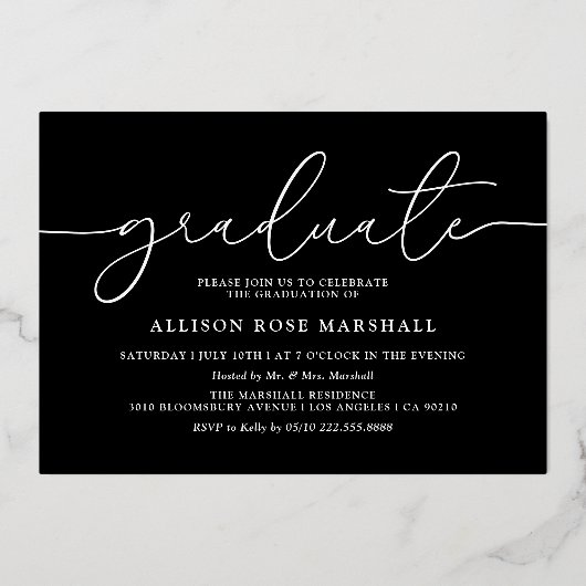 2025 Afstudeerfeest zwart goud Folie Uitnodiging (Achterkant)
