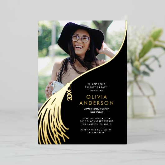 2025 Afstudeerlint Foto Afstudeerfeest Folie Uitnodiging (Staand Voorkant)
