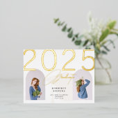 2025 Afstuderen 2 boogfoto's Afstudeerfeest Folie Uitnodiging Briefkaart (Staand Voorkant)