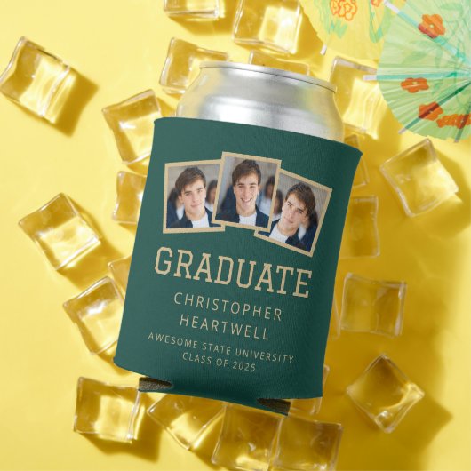 2025 Afstuderen 3-foto groen goud sportief Blikjeskoeler (Insitu Zomer)