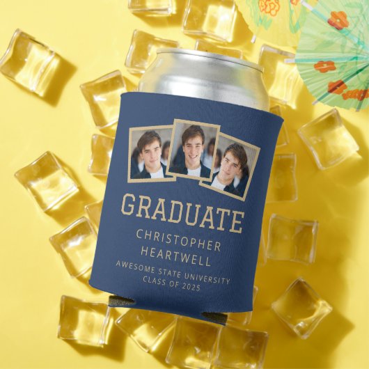 2025 Afstuderen 3-foto Navy Blue Gold Sporty Blikjeskoeler (Insitu Zomer)